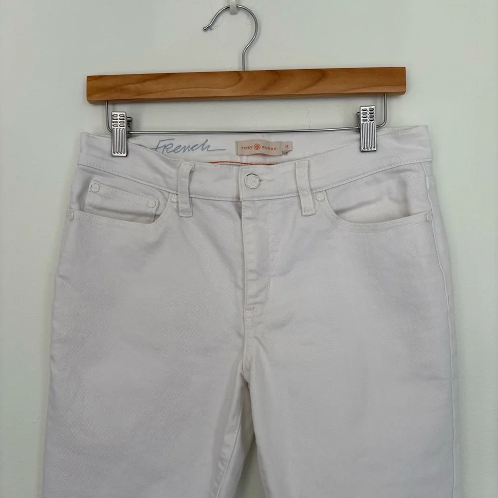 Tory Burch ||‎ Pardon My French Straight Jeans Logo Pocket White 28